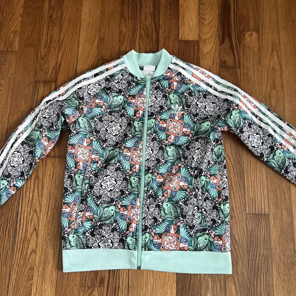 Adidas Jungle Tropical Parrot Zebra Print Track Jacket Youth Girl M 11-12 Yrs - Picture 2 of 7